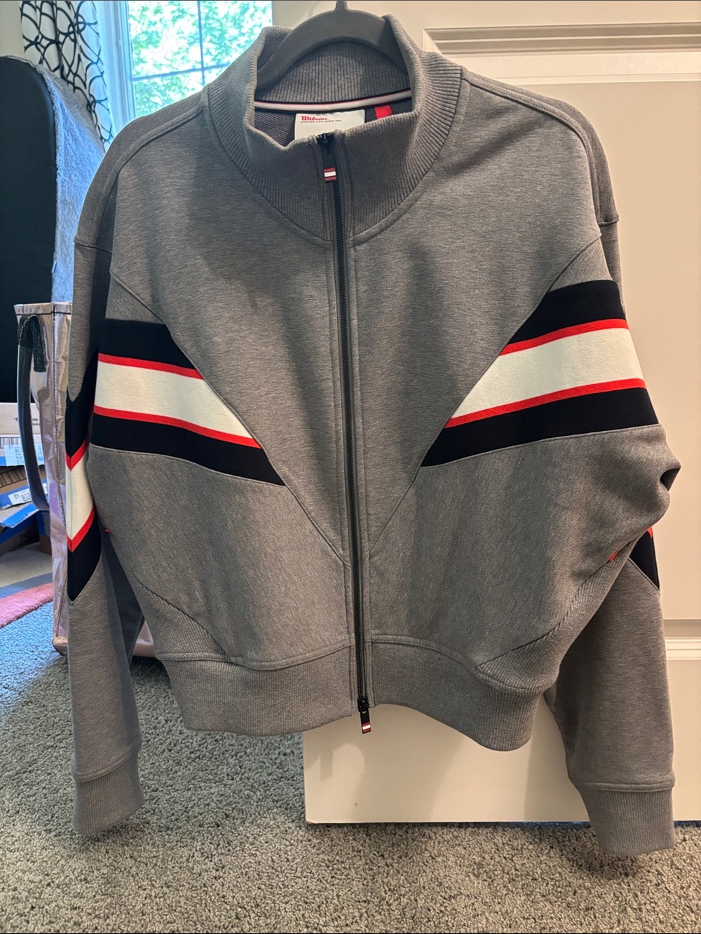 Wilson in-bounds Women’s Gray Zip-Front Track Jacket with Stripe Detail size XL